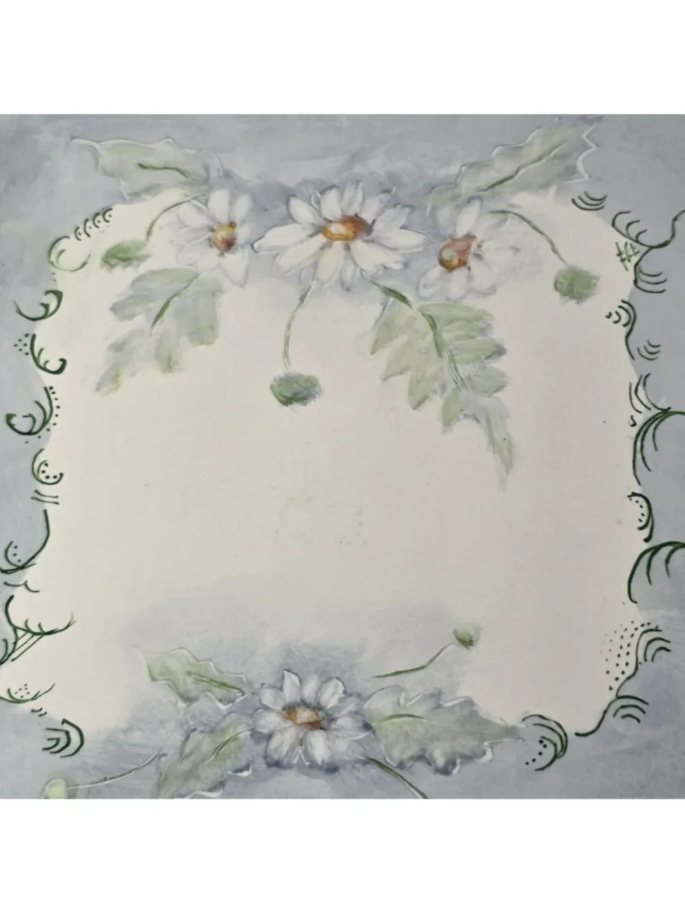 Hand-Painted‎ Ceramic Tile With Daisy Floral Design Signed By Artist 1994